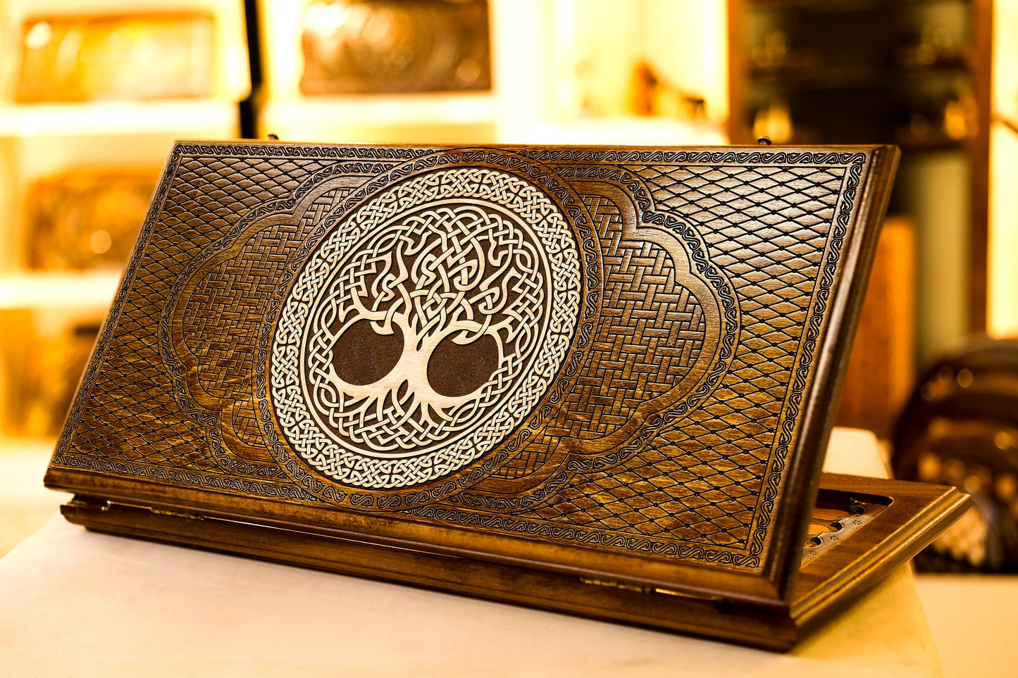 Handmade Wooden Backgammon Board “Tree of Life” – Armenian 2-in-1 Checkers & Backgammon Game Set | Perfect Gift for Him