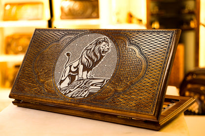 Handmade Wooden Backgammon “Lion Design” – Armenian 2-in-1 Personalized Game Set