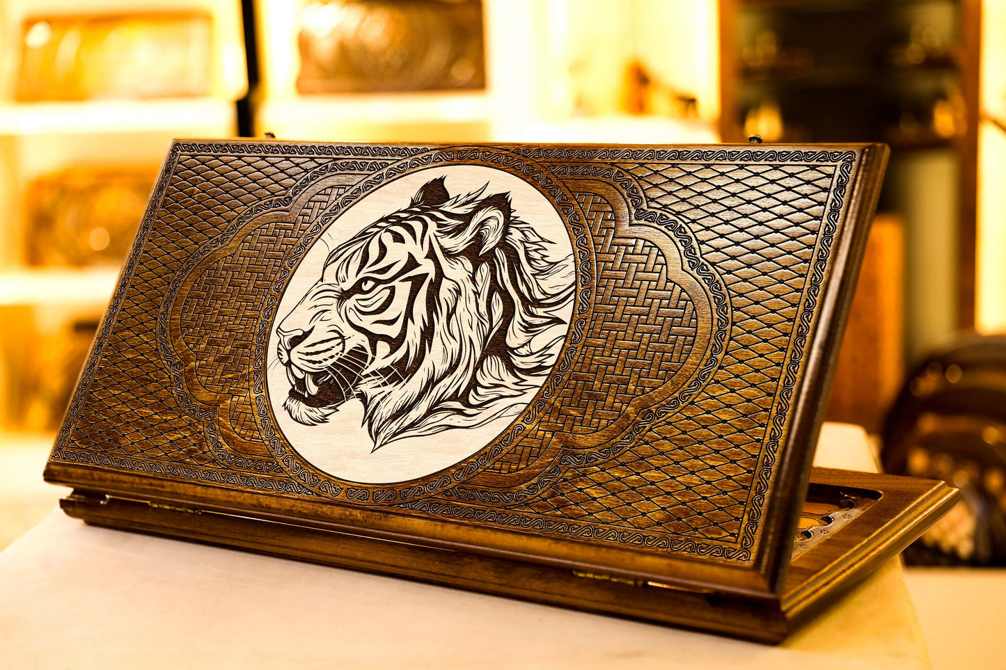 Handmade Wooden Backgammon “Tiger Design” – Armenian 2-in-1 Custom Game Set