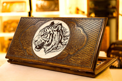 Handmade Wooden Backgammon “Tiger Design” – Armenian 2-in-1 Custom Game Set