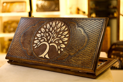 Handmade Wooden Backgammon Board “Tree of Life” – Armenian 2-in-1 Checkers & Backgammon Game Set