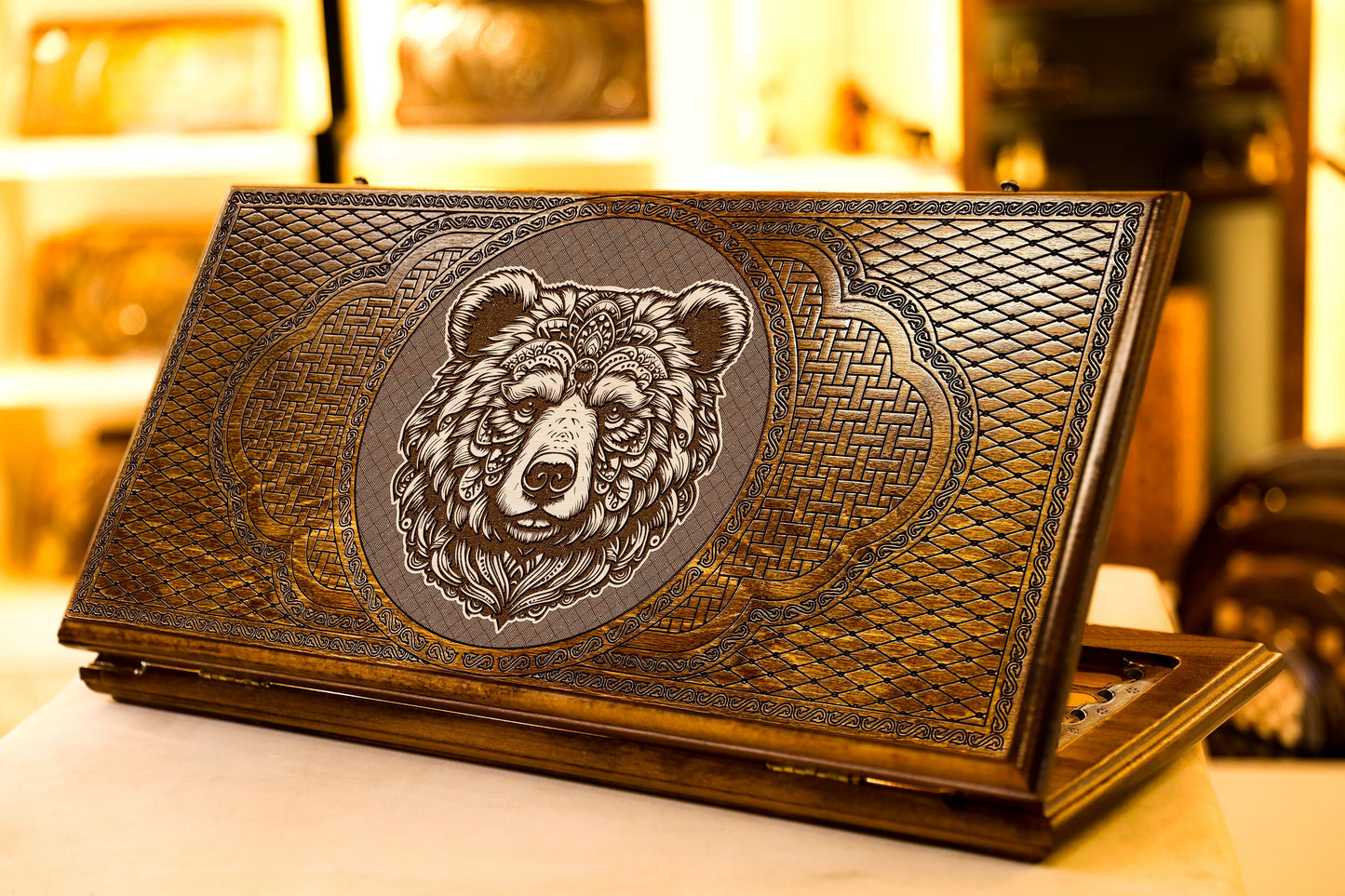 Handmade Wooden Backgammon “Bear Design” – Armenian 2-in-1 Game Set