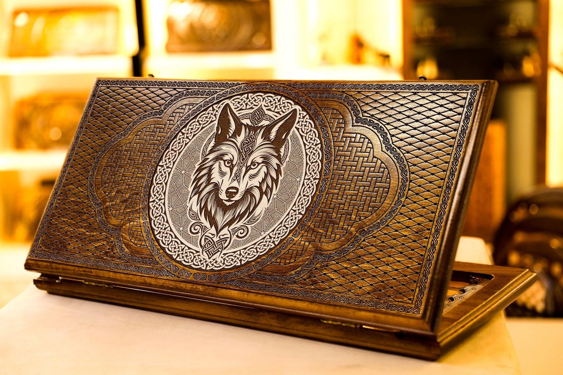 Handmade Backgammon Board Game Set Wolf Design – Armenian 2 - in - 1 Wooden Nardi - AsatryansBrand