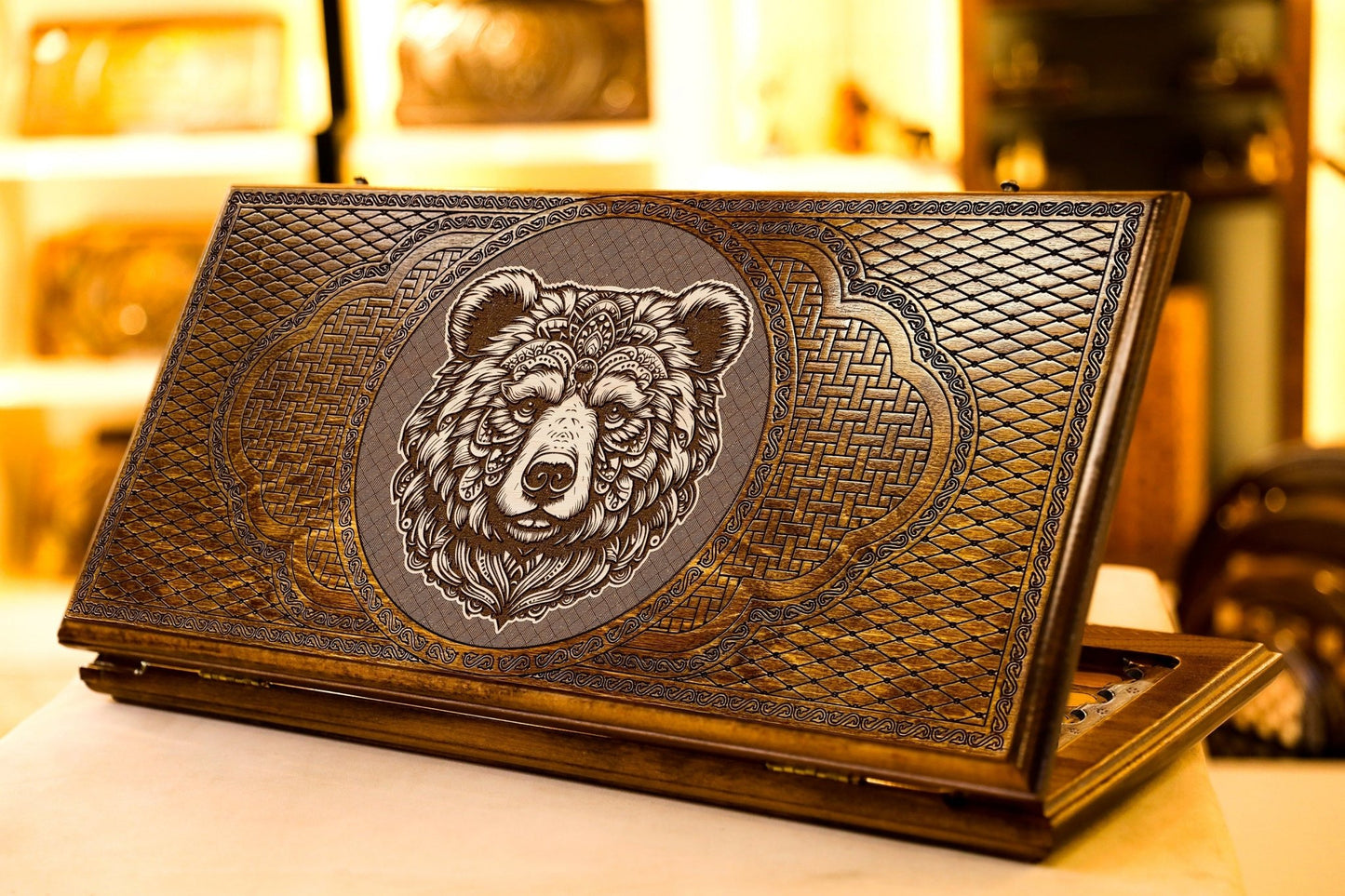 Handmade Wooden Backgammon “Bear Design” – Armenian 2 - in - 1 Game Set - AsatryansBrand