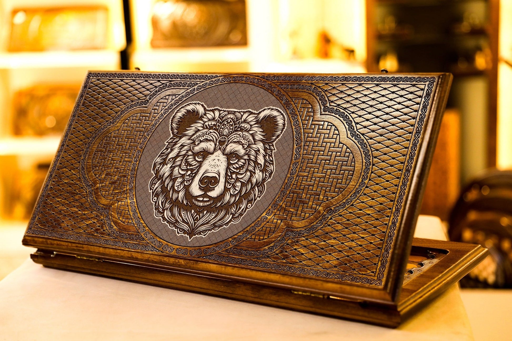 Handmade Wooden Backgammon “Bear Design” – Armenian 2 - in - 1 Game Set - AsatryansBrand