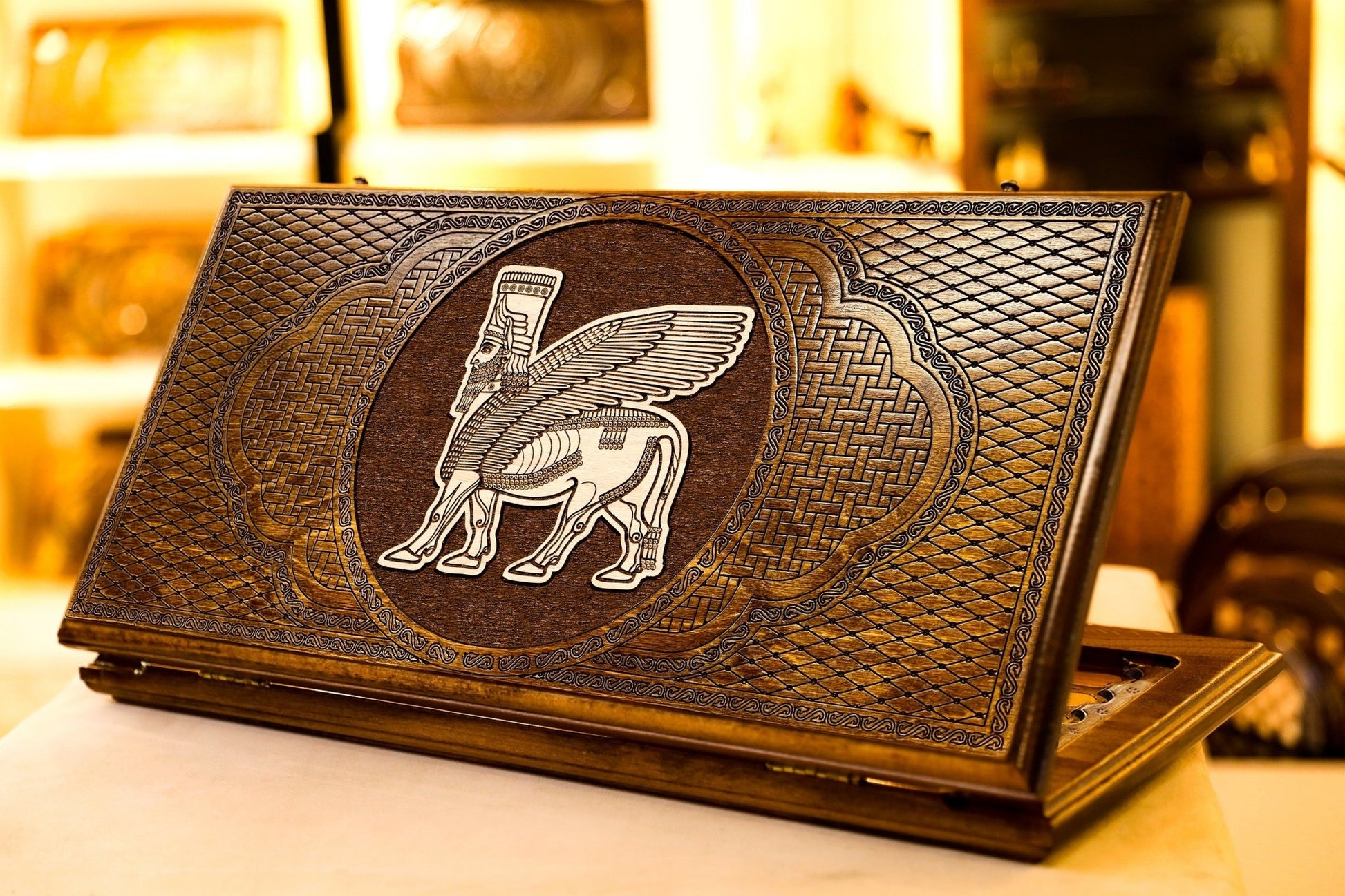 Handmade Wooden Backgammon Board Assyria – Armenian 2 - in - 1 Checkers & Nardi Game Set - AsatryansBrand