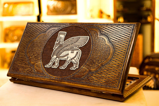 Handmade Wooden Backgammon Board Assyria – Armenian 2 - in - 1 Checkers & Nardi Game Set - AsatryansBrand