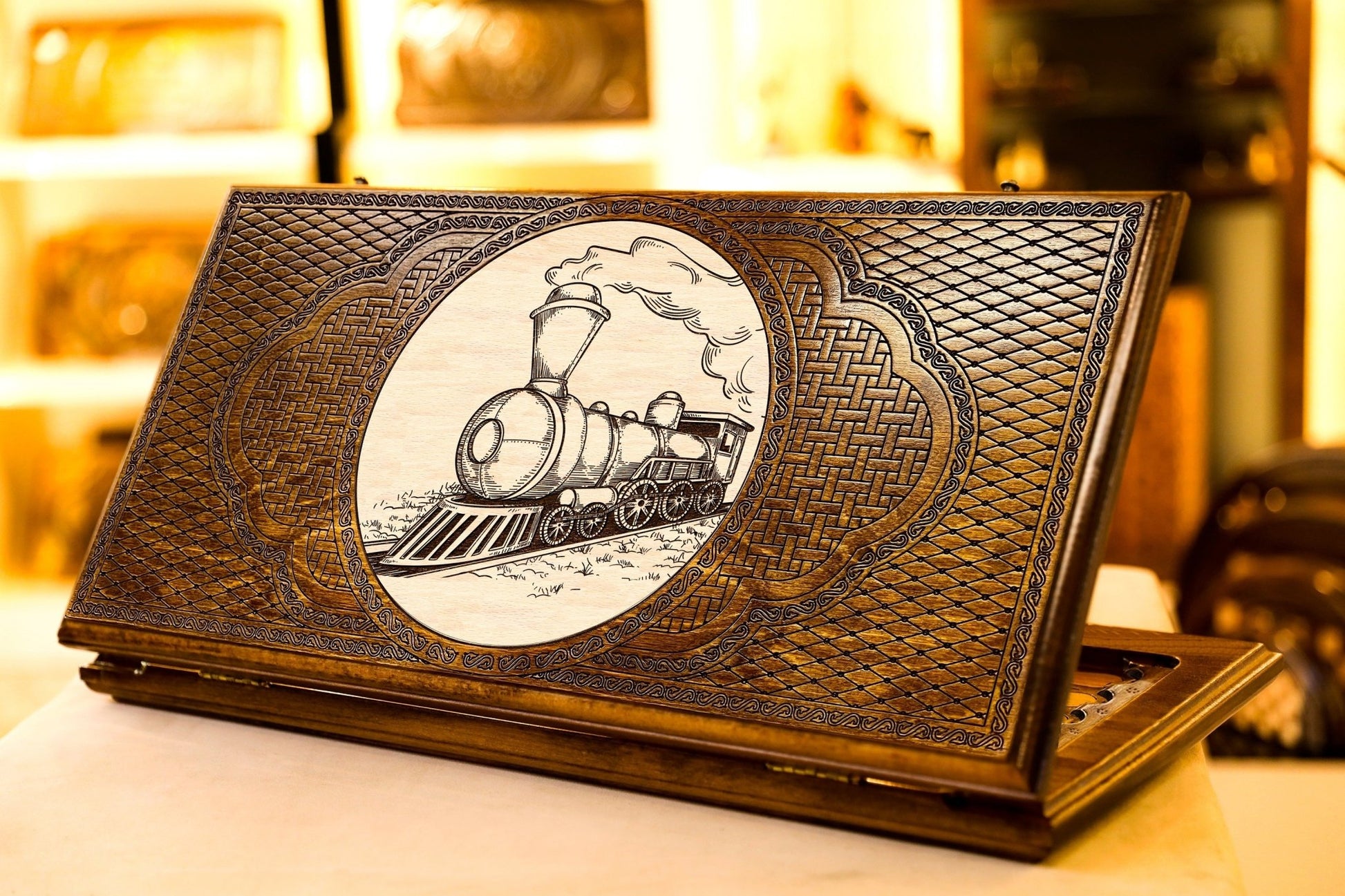Handmade Wooden Backgammon Board Game Set "Train" - AsatryansBrand
