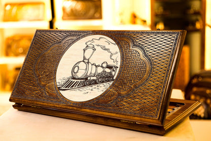 Handmade Wooden Backgammon Board Game Set "Train" - AsatryansBrand