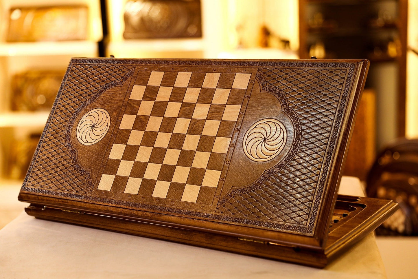 Handmade Wooden Backgammon Board Game Set "Tree Pomegranate" - AsatryansBrand