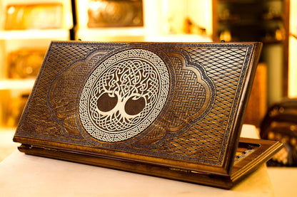 Handmade Wooden Backgammon Board “Tree of Life” – Armenian 2 - in - 1 Game Set | Perfect Gift for Him - AsatryansBrand