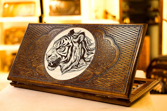Handmade Wooden Backgammon “Tiger Design” – Armenian 2 - in - 1 Custom Game Set - AsatryansBrand
