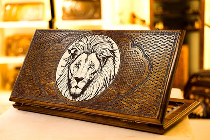 Handmade Wooden Personalized Backgammon “Lion” – Armenian 2 - in - 1 Custom Game Set - AsatryansBrand